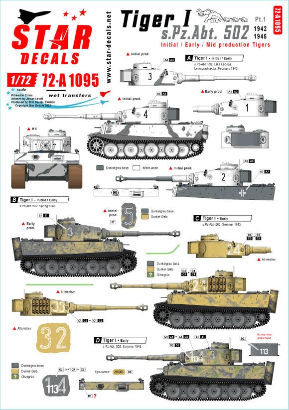 72-A1095 1/72 Pz.Kpfw.VI Tiger I sPzAbt 502 # 1. Initial / Early / Mid production Tigers