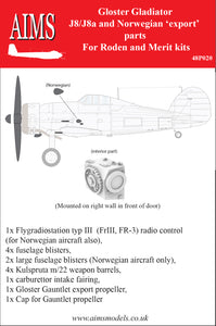 AIMS48P020 Aims 1/48Gloster Gladiator J8/J8a & Norwegian Export parts ( Merit and Roden kits)[Mk.I Mk.II]