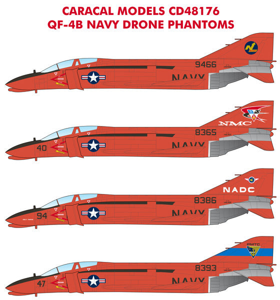 CD48176 Caracal Models 1/48 McDonnell QF-4B Navy Drone Phantoms Multiple marking options for US Navy QF-4B test drones from NADC (Warminster, PA) and NMC/PMTC (Point Mugu).