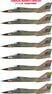 CD48185 Caracal Models 1/48 General-Dynamics F-111E Aardvark Multiple marking options for USAF F-111E Aardvark tactical bombers.