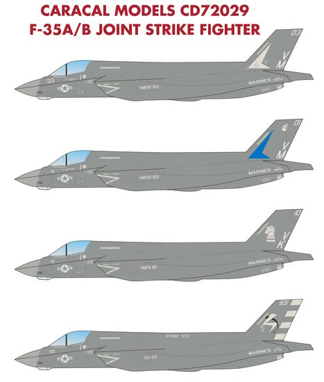 CD72029 Caracal Models 1/72 Lockheed-Martin F-35 . This sheet was designed for the Fujimi F-35B and Hasegawa/Italeri/Academy F-35A kits