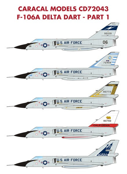 CD72043 Caracal Models 1/72 USAF Convair F-106A Delta Dart - Part 1 A total of six markings options for the F-106A Delta Dart in ANG/USAF service. (Meng kit.)