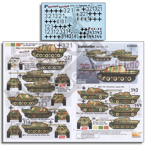 D356284 Echelon FD 1/35 Jagdpanther Sd.Kfz.173 This set covers vehicles from s.H.Pz.Jgr. 654, 559 and 25 Pz.Gren.Div plus a few from unknown units.