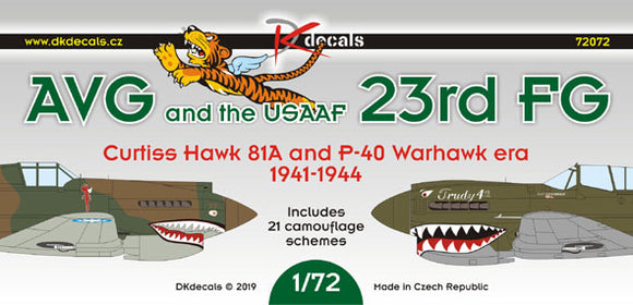 DKD72072 DK Decals 1/72 AVG/23rd FG (Curtiss Hawk 81A and P-40 Warhawk era 1941-44)