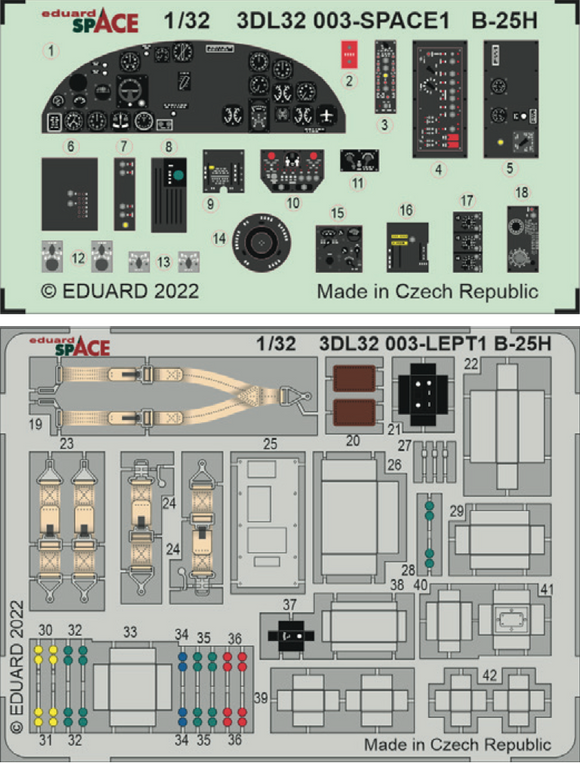 Eduard ED3DL32003 North-American B-25H Mitchell SPACE 3D Decal instruments with etched parts 1/32 (designed to be used with Hong Kong Models kits) (released January 2022)