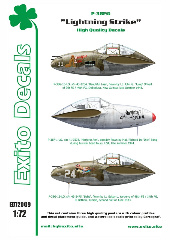 EXED72009 Exito Decals 1/72 Lockheed P-38F/G Lightning - 
