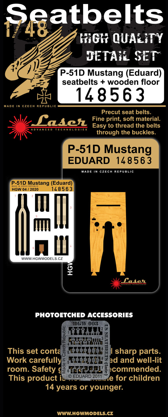 HGW148563 HGW North-American P-51D-5 Mustang seatbelts + wooden floor (Eduard kits)