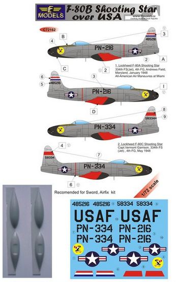 LFMC72162 LF Models 1/72 Lockheed F-80B Shooting Star over USA (decal, resin and mask included) (Sword and Hasegawa kits)