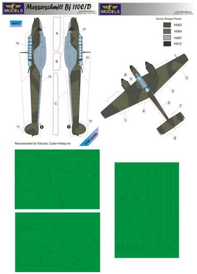 LFMM4813 LF Models 1/48 Messerschmitt Bf-110C/D camouflage pattern paint mask (Cyber-Hobby, Dragon and Eduard kits)[Bf-110D]