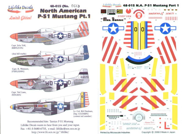 LL48015 Lifelike Decals  1/48 North American P51 Mustang Part-1