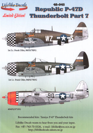 LL48045 Lifelike Decals  1/48 Republic P-47D Thunderbolt part 7 includes Eileen, Always Marge and one other