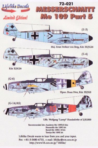 LL72021 Lifelike Decals  1/72 Messerschmitt Bf-109 Part 5 (4)