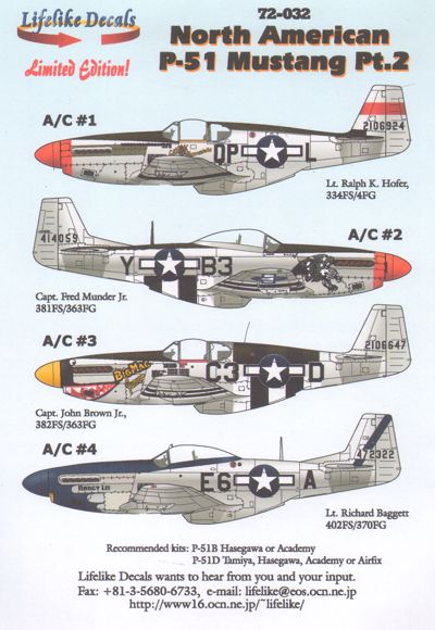 LL72032 Lifelike Decals 1/72 North-American P-51B/P-51D Mustang Part 2.