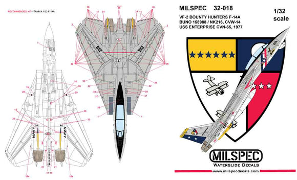 MPEC32018 Milspec 1/32 Grumman F-14 Tomcat VF-2 Bounty Hunters 1977 USS ENTERPRISE CVN-65