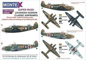 MXK48339 Montex 1/48 Lockheed Hudson .2 canopy mask (interior and exterior canopy frame mask) insignia and markings masks Classic airframes)