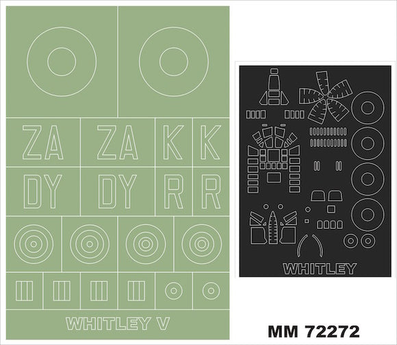 MXMM72272 Montex 1/72 rmstrong-Whitworth Whitley Mk.V (Airfix kits) A06014 1 canopy masks (outside canopy frame mask) + insignia and markings masks