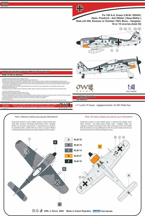 Owl OWLDA48009 1/48 Focke-Wulf Fw-190-A-6 (F.K. Muller) II/JG 300, Green 3