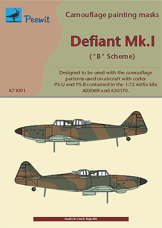 PEE71001 Peewit 1/72  Boulton-Paul Defiant Mk.I 'B' scheme camouflage pattern paint mask (Airfix kits)