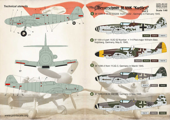 PSL48104 Print Scale 1/48 Messerschmitt Bf-109K-4 Kurfurst Part-2