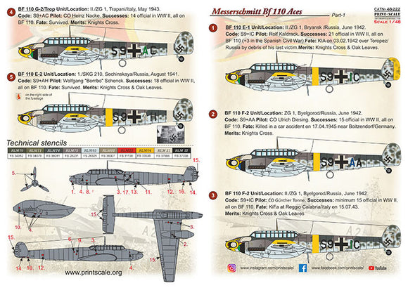 Print Scale PSL48222 1/48 Messerschmitt Bf-110 Zerstorer Part 1