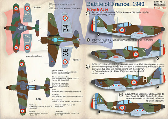 PSL72413 Print Scale 1/72 Battle of France. 1940 (French Aces)