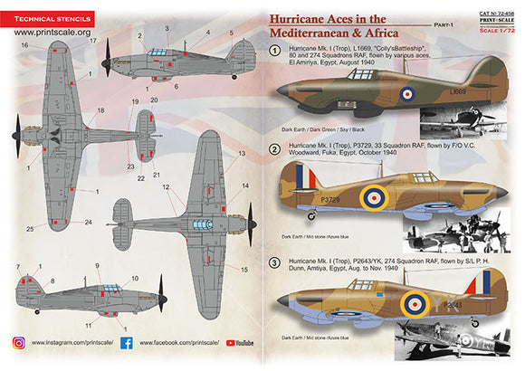 Print Scale PSL72458 1/72 Hawker Hurricane Aces in the Mediterranean & Africa. Part 1