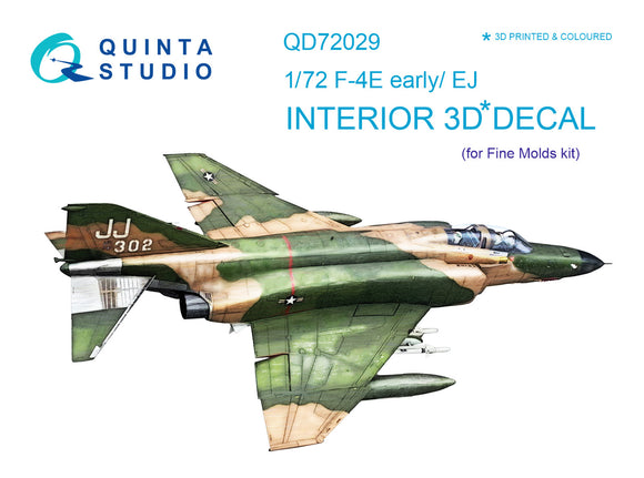 Quinta Studio QD72029 1/72 McDonnell F-4E early/F-4EJ Phantom 3D-Printed & coloured Interior on decal paper (designed to be used with Fine Molds kits)