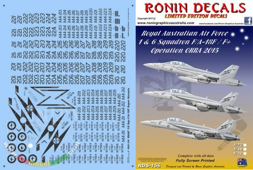 RDS-09172 Ronin Decals 1/72 RAAF 1 & 6 Squadron F/A-18F+ Operation OKRA 2015