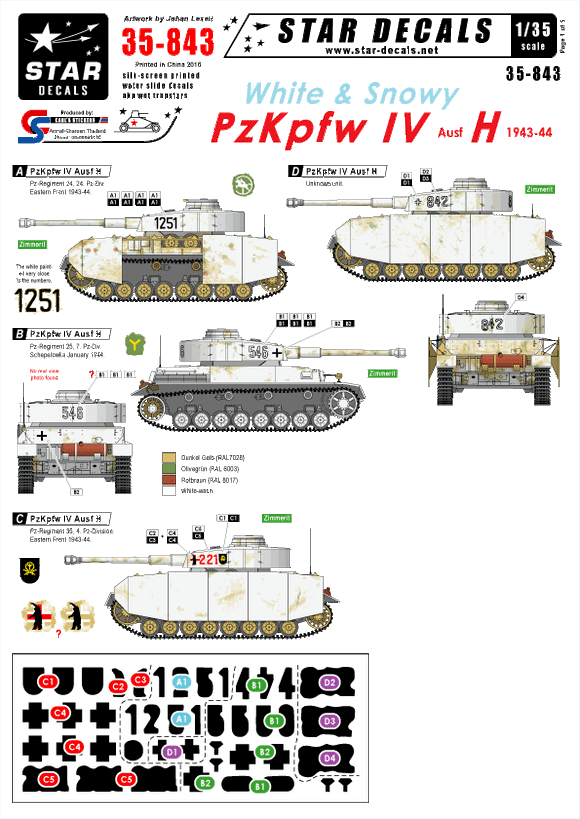 35843 Star Decals 1/35 White and Snowy Pz.Kpfw.IV Ausf.H PzKpfw IV Ausf H in winter camo, on the Eastern front 1943-44.