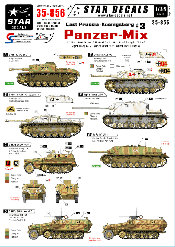 35856 Star Decals 1/35 East Prussia/Koenigsberg #3 Panzer Mix