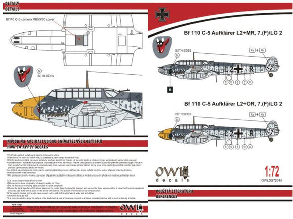OWLDS72045 OWL 1/72 Bf 110 C-5 Aufklarer L2+MR & L2+OR, 7.(F) LG 2