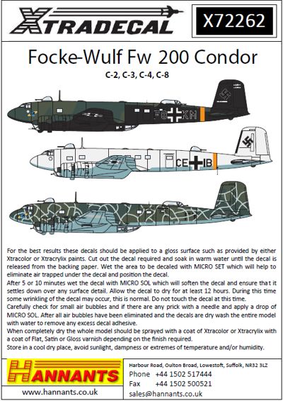 X72262 Xtradecal 1/72 Focke Wulf Fw-200 Condor