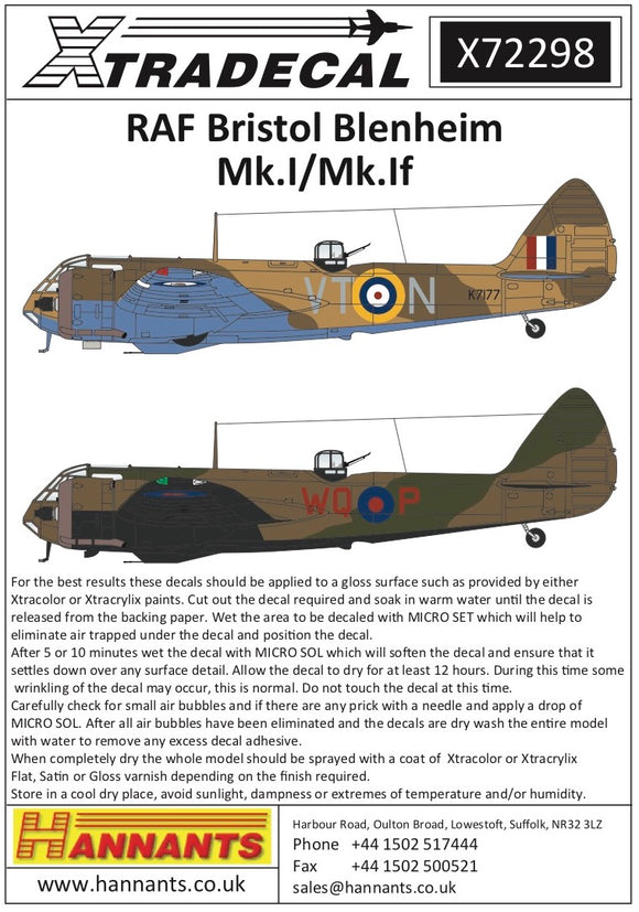 X72298 Xtradecal 1/72 Bristol Blenheim Mk.I/Mk.If (11)