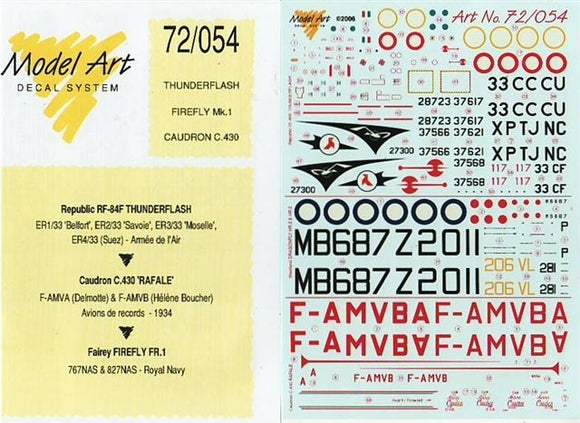 MA72054 Model Art 1/72 RF-84 Thunderfrash/ Caudron C.430 'Rafle' / Fairey Firefly FR.1