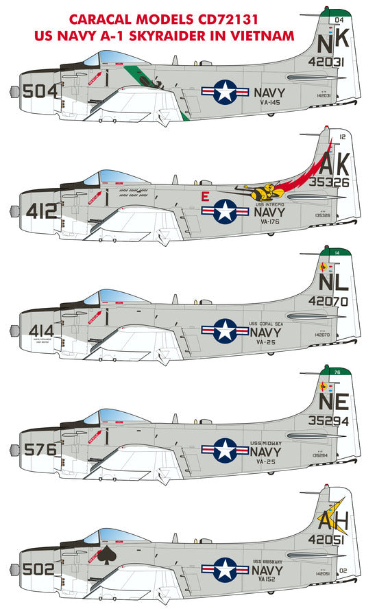 Caracal Models CD72131 1/72 US Navy Douglas The second sheet in our new A-1 Skyraider series covers the 