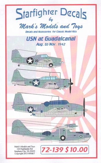 Starfighter Decals SFD72139 1/72 USN at Guadalcanal Decals for 14 different aircraft covering 4 USN types