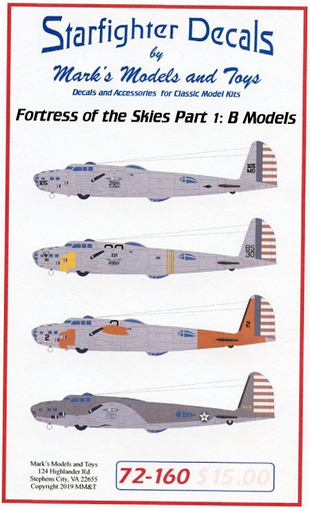 Starfighter Decals SFD72160 1/72 Fortress of the Sky Part 1 Boeing B-17B Flying Fortress. Markings for 4 different B-17B (designed be used with the Academy kits)