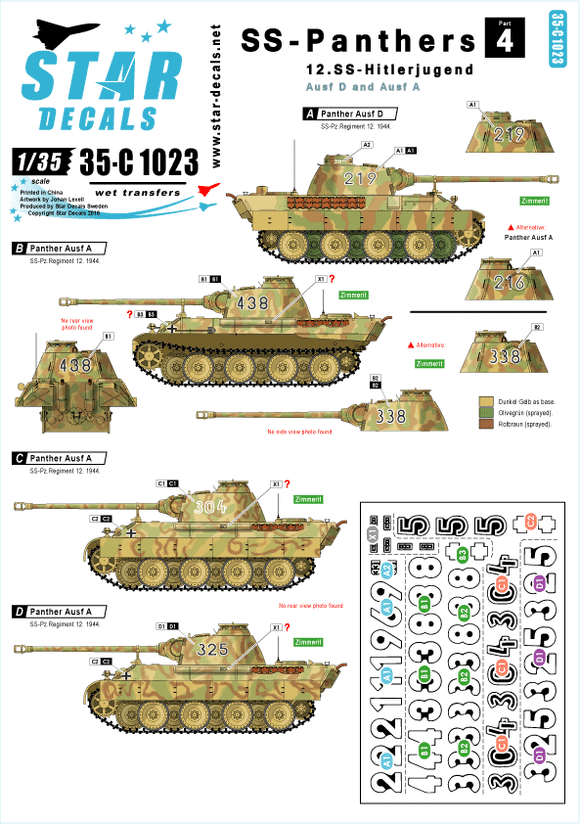 35-C1023 Star Decals 1/35 SS Panthers 12.SS Hitlerjugen