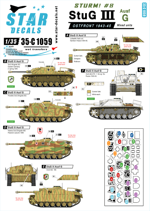35-C1059 Star Decals 1/35 Sturm # 8. Sturmgeschutz/StuG.III Ausf.G, Ostfront 1943-45 Mixed  units.