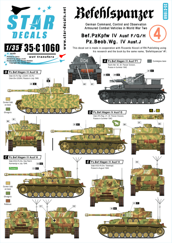 35-C1060 Star Decals 1/35 Befehlspanzer # 4. Bef.Pz.Kpfw.IV Ausf.F, Ausf.G, Ausf.H, Pz.Beob.Wg. IV Ausf.J.