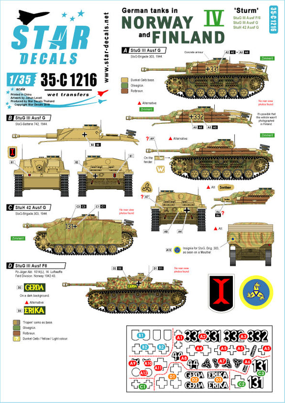 35-C1216 Star Decals 1/35 German tanks in Norway & Finland # IV