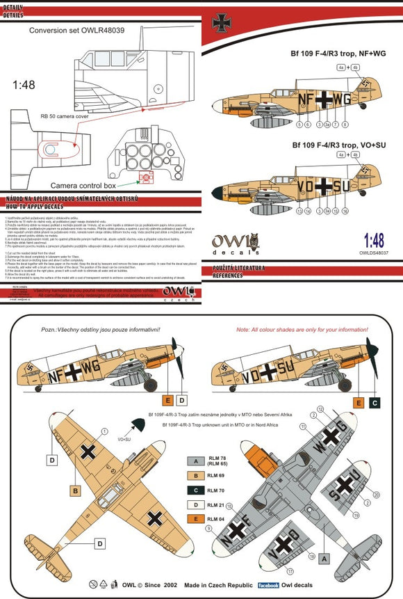 OWLDS48037 OWL 1/48 Bf 109 F-4/R3 trop NF+WG & VO+SU