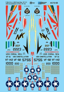 AC720068 Microscale 1/72 McDonnell F-4B, F-4D & F-4J Phantom, USS Coral Sea; VF-111 USS Constellation; VF-92; VF-142
