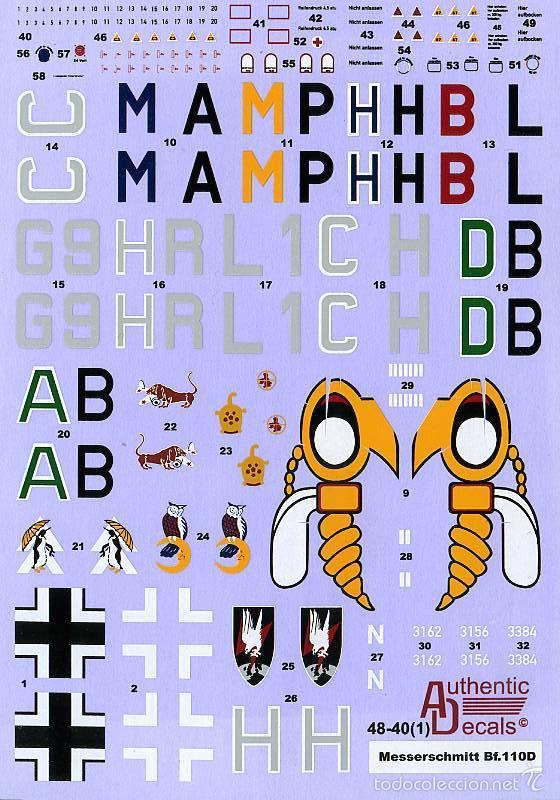 AD4840 Authentic Decals 1/48 Messerschmitt BF-110D (10) double sheet