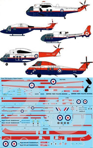 ADTS7206 Airdecal 1/72 Raspberry Ripple Choppers (5) Westland Sea King XV370 Empire Test Pilots School (ETPS) Westland Lynx AH.7 ZD560 ETPS; Gazelle HT.3 XZ936 ETPS; SA-330E Puma XW241 Royal Aircraft Establishment; Westland Wessex HU.6 XL728 RAE