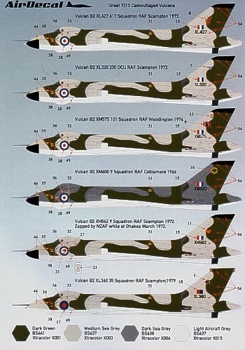 ADTS7227 Airdecal 1/72 RAF Camouflaged Avro Vulcans (replaces ADTS7215)