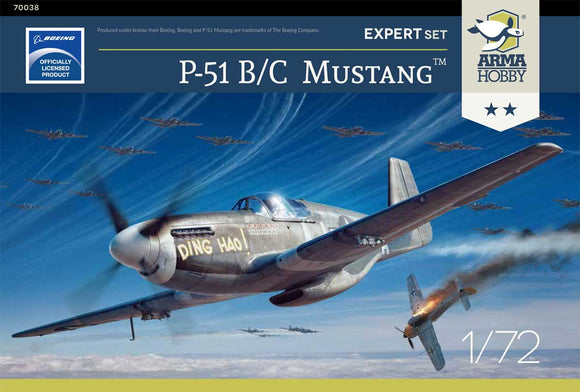 AH70038 1/72 North-American P-51B/C Mustang... Expert Set Kit contents: Kit features parts needed to build 1/72 scale miniature of following variants: P-51 B/C, Mustang Mk III and F-6C.