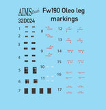 AIMS32D024 Aims 1/32 Focke-Wulf Fw-190A/Fw-190F/Fw-190D oleo leg markings for 2 aircraft.