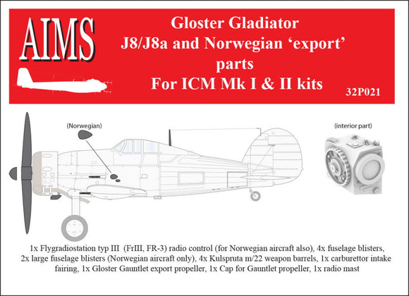 AIMS32P021 Aims 1/32  Gloster Gladiator Export parts for Norwegian and Swedish J8 /J8a