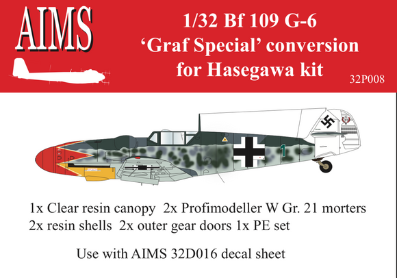 AIMS32P08 Aims 1/32 Messerschmitt Bf-109G-6 'Graf Special' (Hasegawa kits) - includes replacement canopy, small photo etch frame, outer gear doors and 2x W.Gr 21 rockets